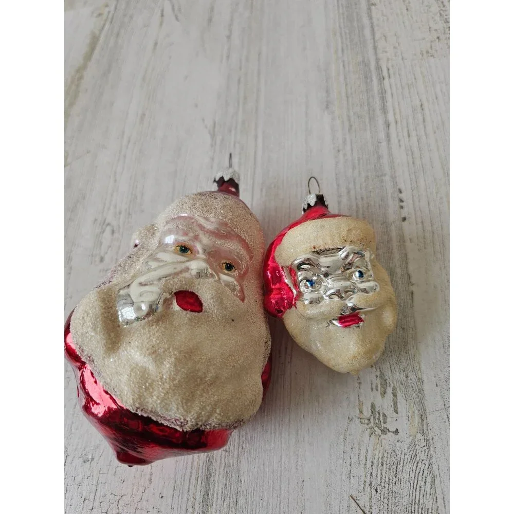 Vintage Santa flocked glass ornament‎ Germany mercury Xmas tree large